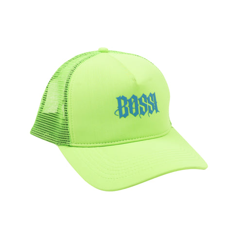Neon Green Polyester Logo Print Trucker Hat