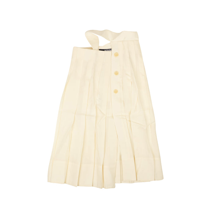 Light Beige Linen La Jupe Plissee Flared Skirt