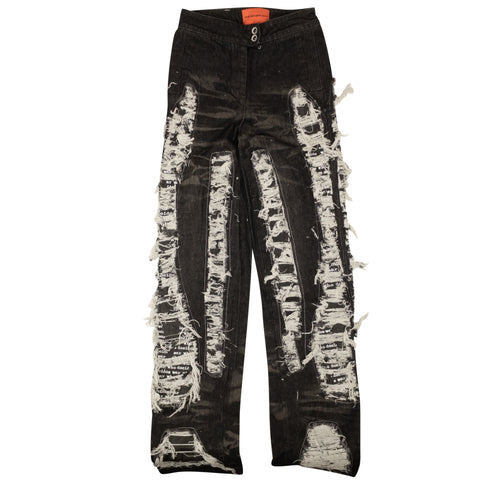 Black Cotton Paneled Distressed Denim Jeans