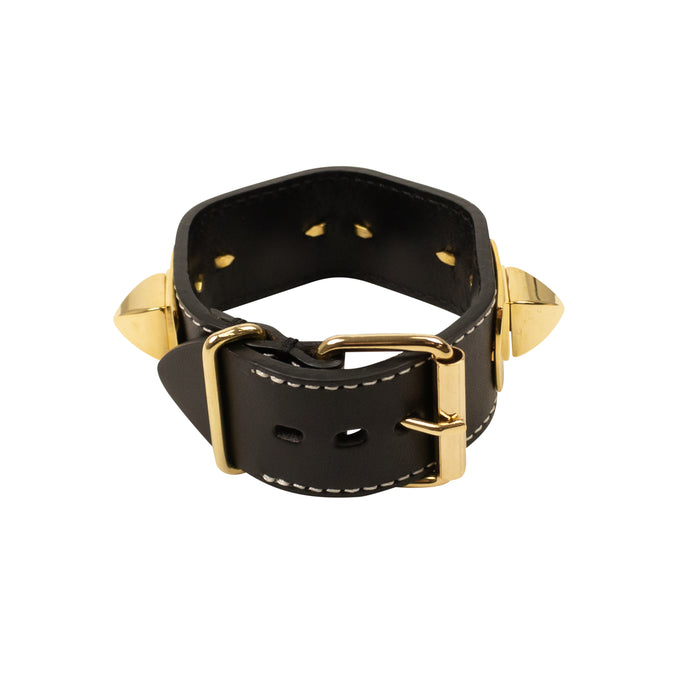 Black Leather Pyramid Stud Adjustable Bracelet