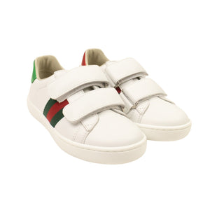 Kid's White Leather Ace Low Top Sneakers