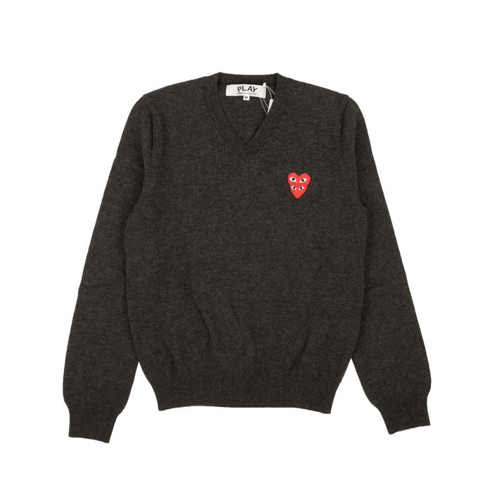 Charcoal Grey V Neck Heart Sweater