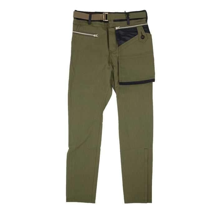 Dark Khaki Green Cotton Zip Pocket Cargo Pants