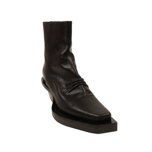 Black Leather Leone Square Toe Ankle Boots