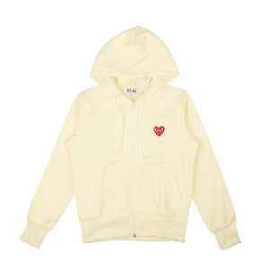 Ivory Cotton Red Hearts Zip-Up Hoodie