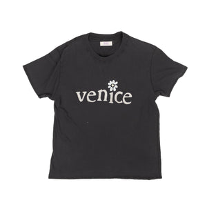 Black Cotton Venice Print Short Sleeve T-Shirt