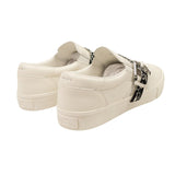 White Leather Bandana Chain Slip On Sneakers