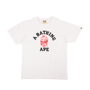 White Cotton Pink Camo Ape Logo Short Sleeve T-Shirt