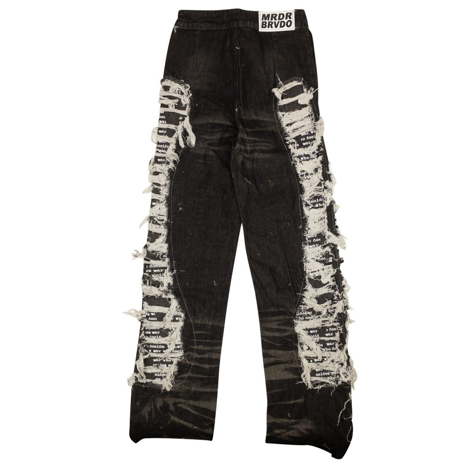 Black Cotton Paneled Distressed Denim Jeans