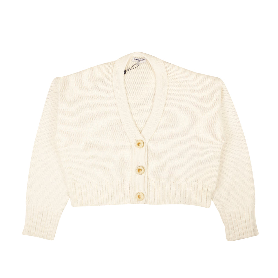 Optic White Cotton Cropped Knit Cardigan