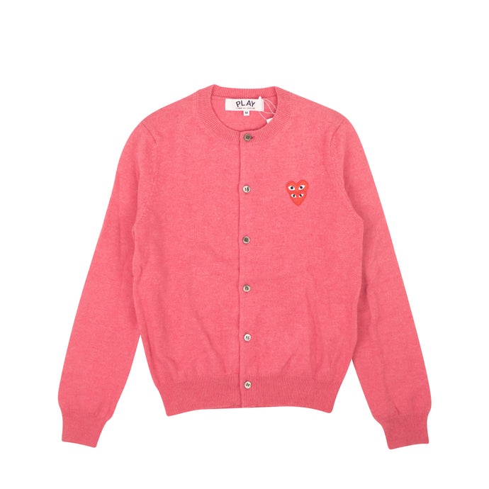 Pink Double Red Heart Knit Cardigan