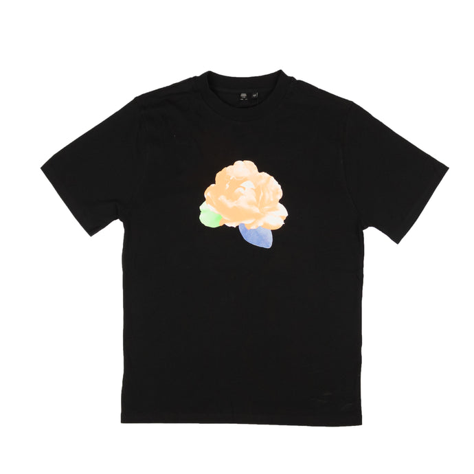 Black Cotton Flower Short Sleeve T-Shirt