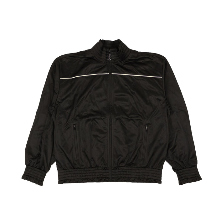 Black Polyester Ruffle Smocked Track Jacket