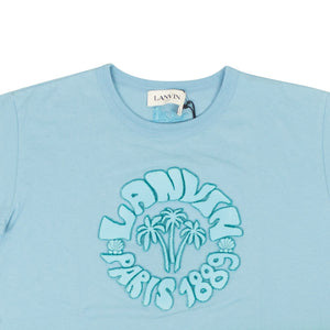 Teal Blue Cotton Wave Graphic Short Sleeve T-Shirt