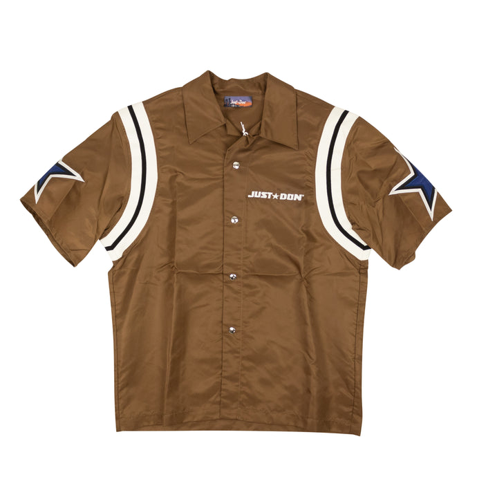 Brown Out Of This World Button Short Sleeve Shirt