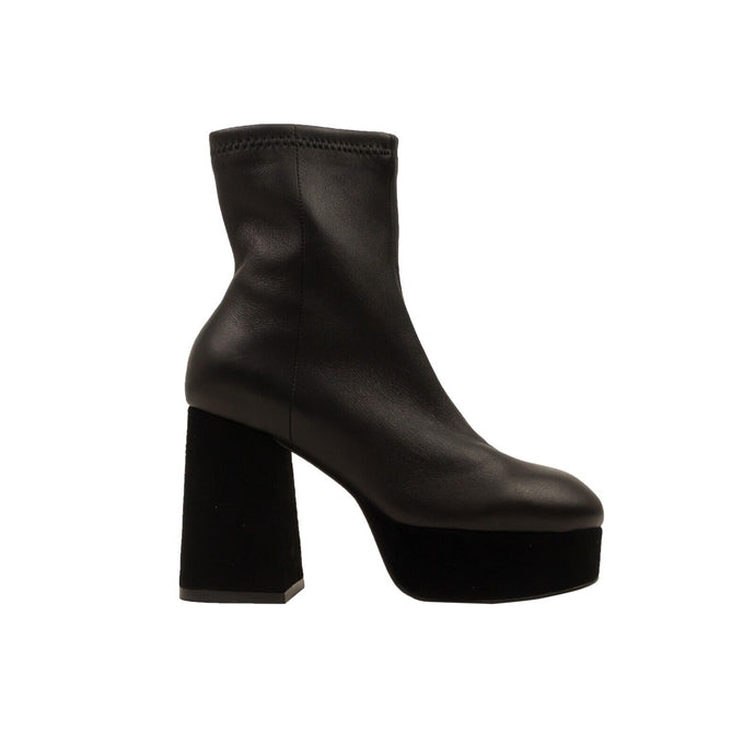 Black Leather Carmen Platform Ankle Boots
