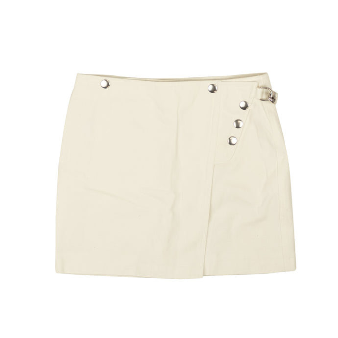 Cloud White Cotton Snap Flared Mini Skirt