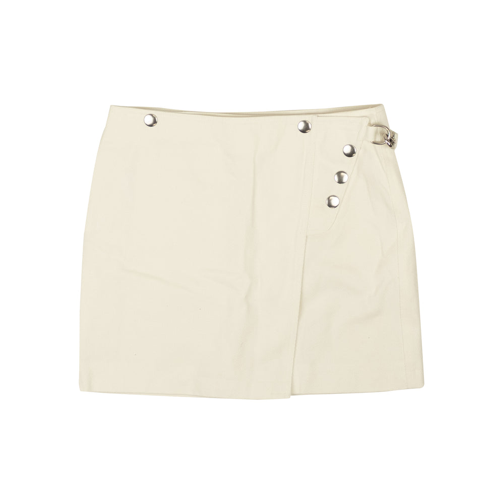 Cloud White Cotton Snap Flared Mini Skirt