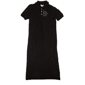 Black Polyester Ruffle Pointelle Polo Dress
