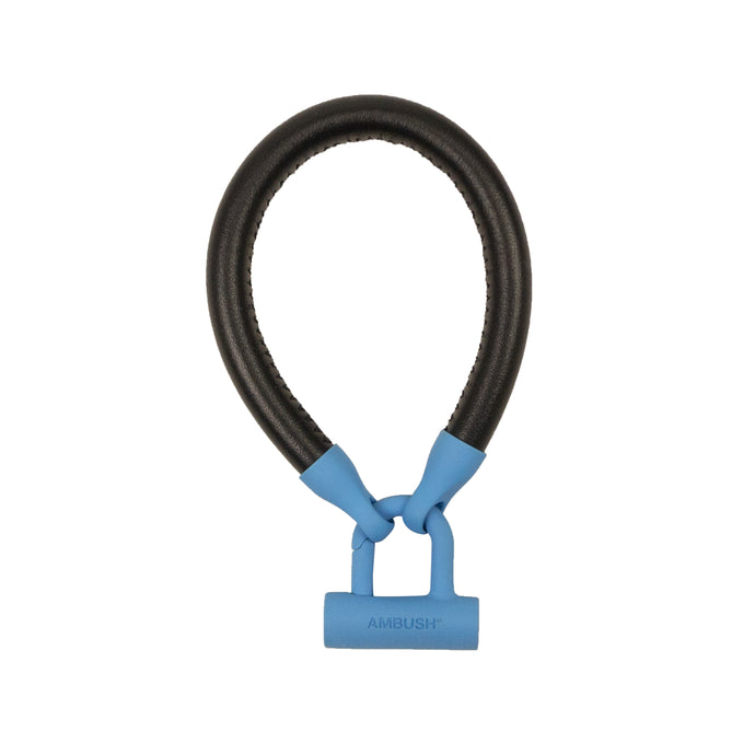 Blue And Black Bike Lock Leather Bracelet