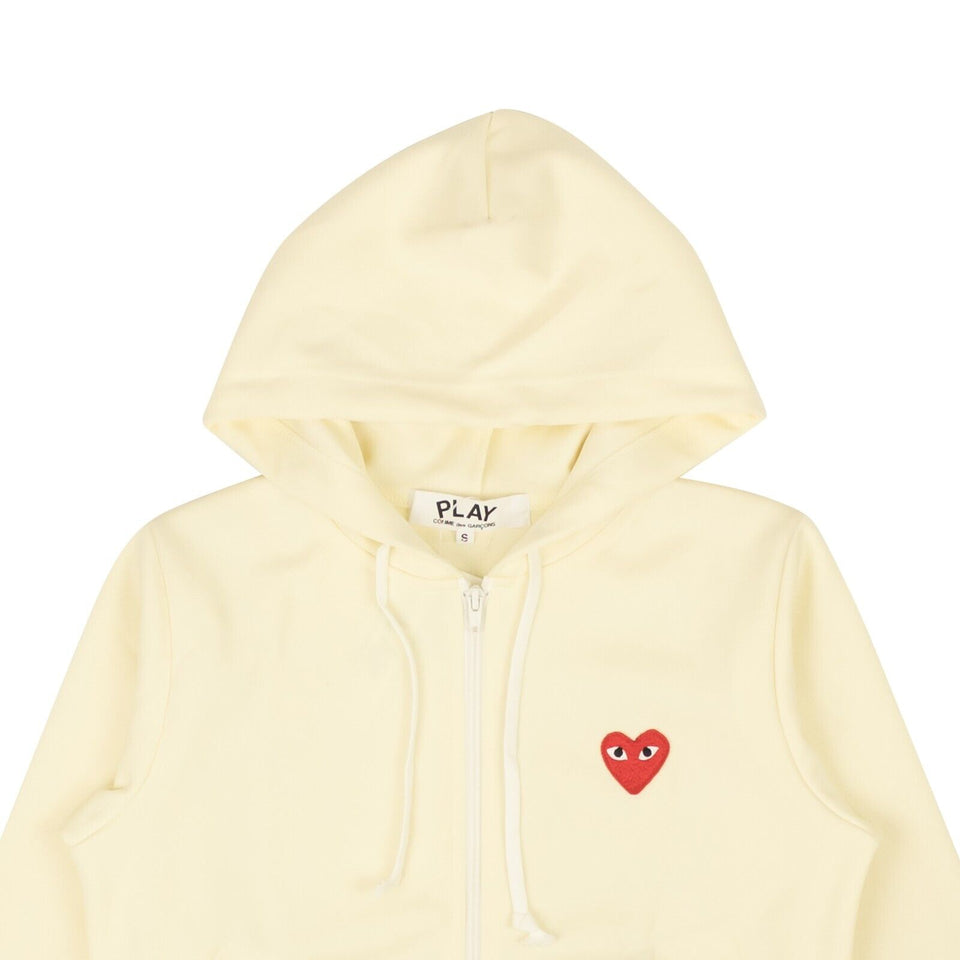 Ivory Cotton Red Hearts Zip-Up Hoodie