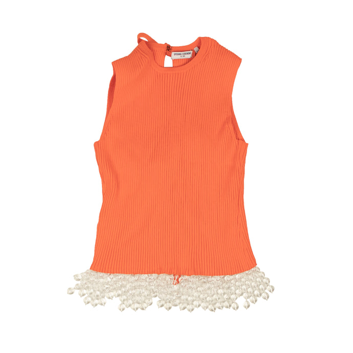 Orange Cotton Knit Beaded Open Back Top
