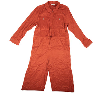 Rust Red Zip Front Long Sleeve Jumpsuit
