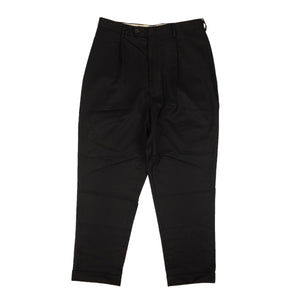 Black Wool Tapered Buckle Twill Pants