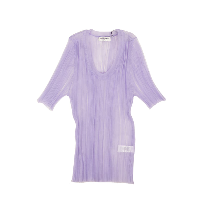 Lilac Purple Short Sleeve Rib Sheer Top