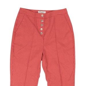 Rust Red Polyester Snap Front Gingham Pants