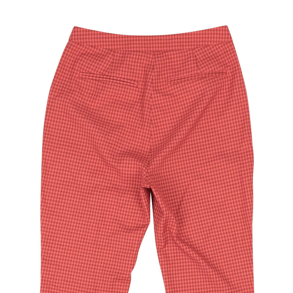 Rust Red Polyester Snap Front Gingham Pants