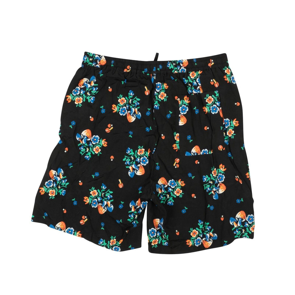 Black Rayon Multicolored Design Shorts