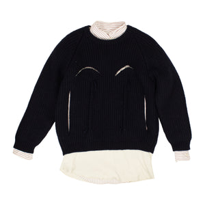 Navy Cotton Shirt Underlay Sweater