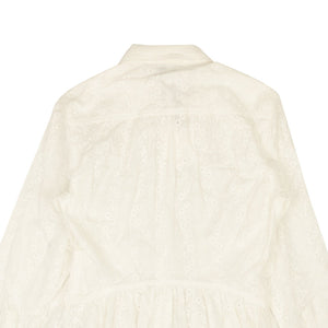 White Cotton Eyelet Long Sleeve Dress