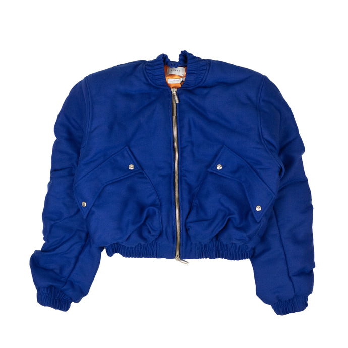 Blue Polyester Zip-Up Bomber Jacket
