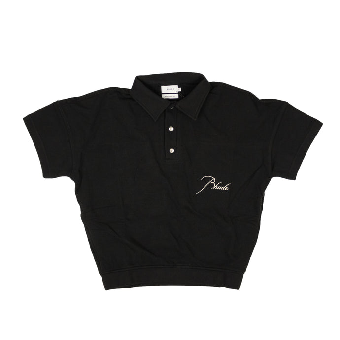 Vintage Black Cotton Pique Polo Shirt