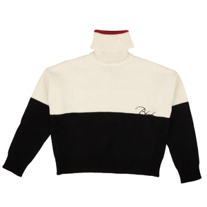 Black And Creme Wool Color block Turtleneck Sweater