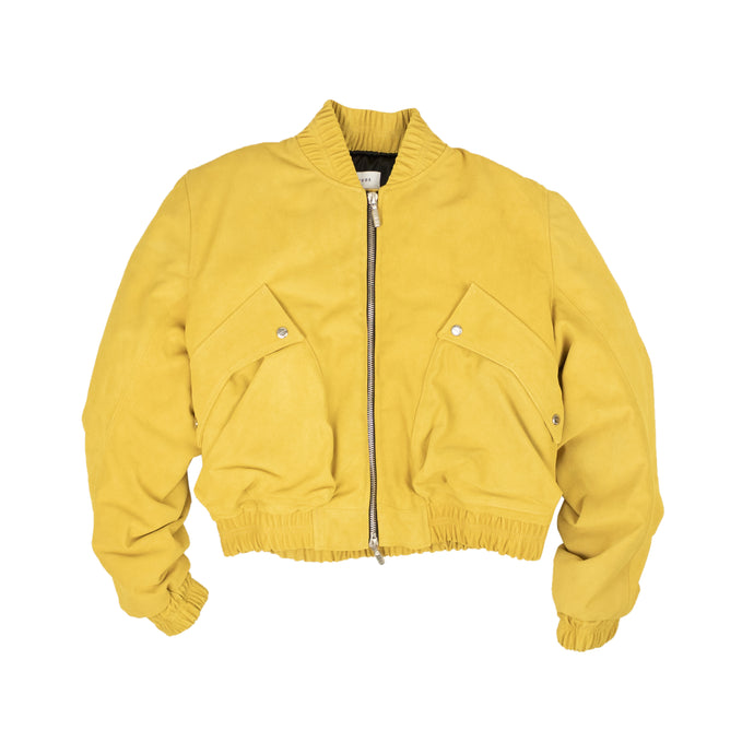 Mustard Yellow Suede Bomber Jacket