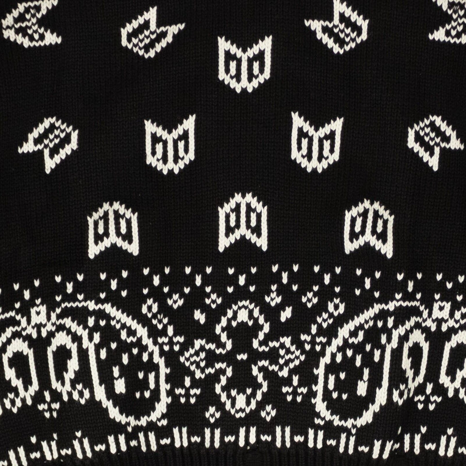 Black Cotton Knit Bandana Print Crewneck Sweater