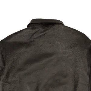 Black Leather Embossed Blouson Suiting Jacket