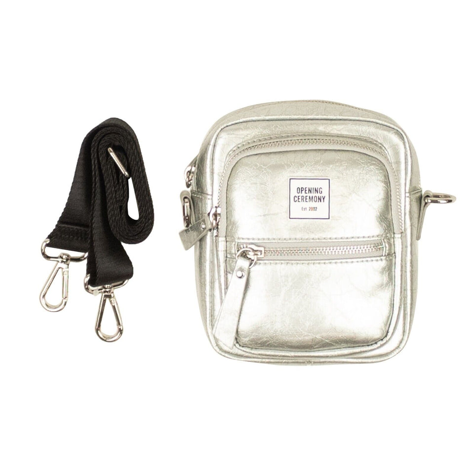 Silver Mini Leather Crossbody Bag
