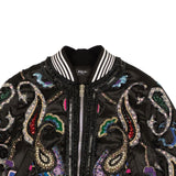 Black And Multicolred Paisley Bomber Jacket