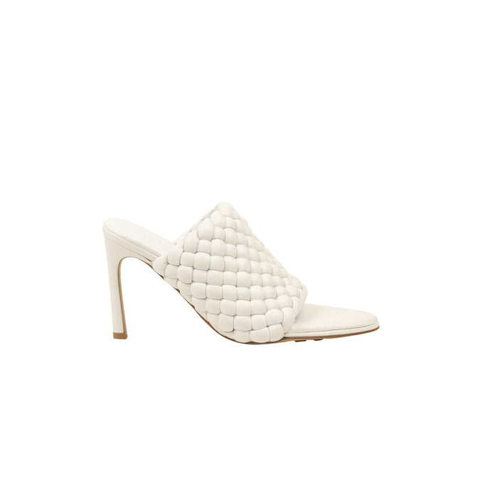 White Woven Heeled Mules