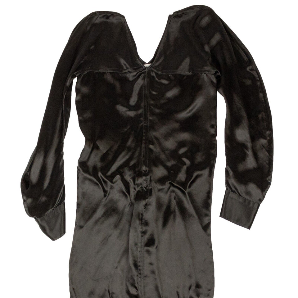 Black V-Neck Design Silk Dress