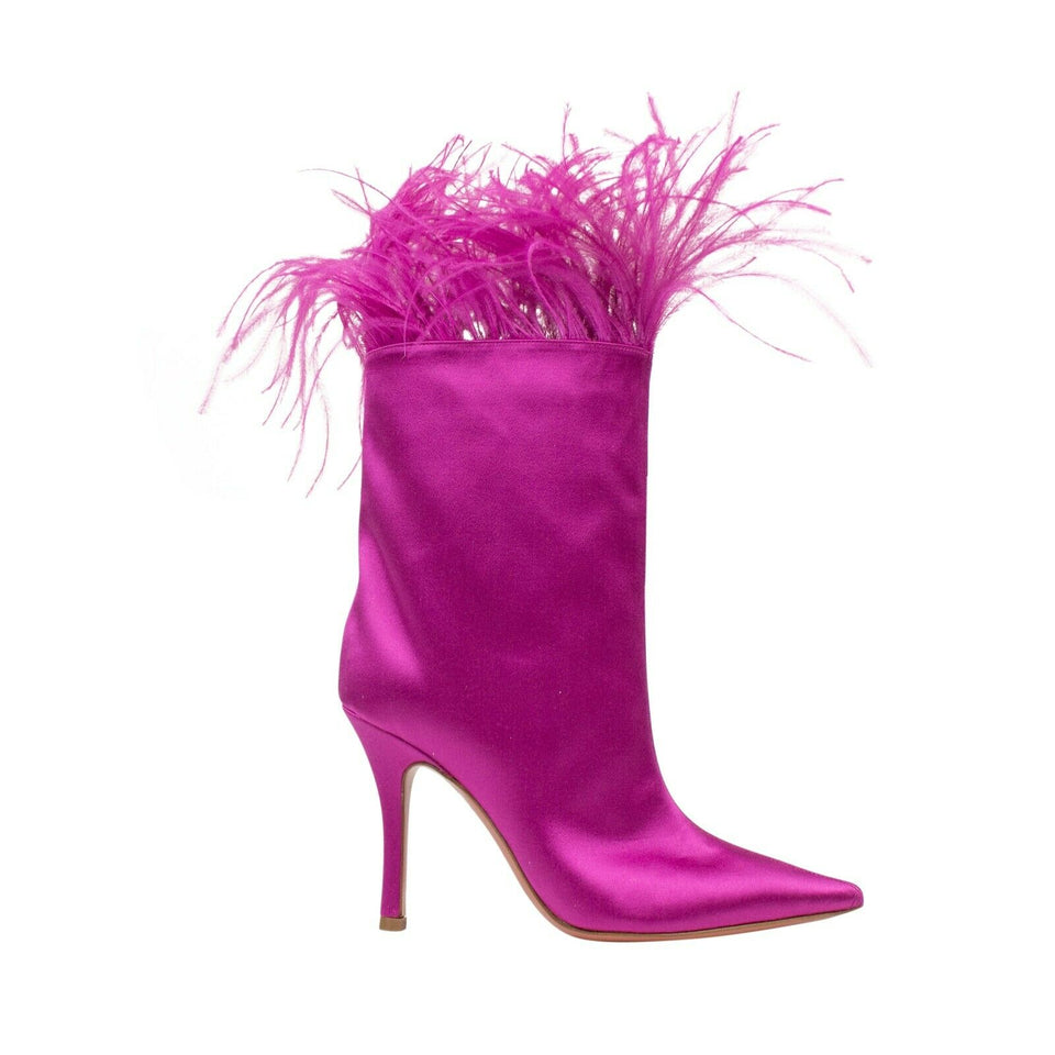 Satin 'Nakia Plume' Heels Boots - Pink
