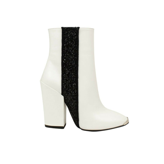 Women's White Glitter Stripe Round Toe Boots