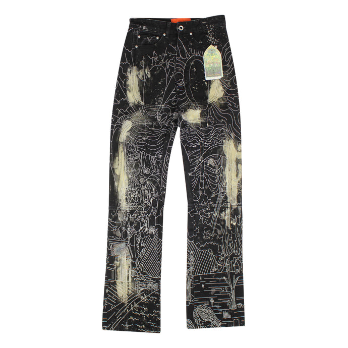 Black Blanched Embroidered Jeans