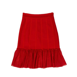 Red Sheer Knit Flute Panel Mini Skirt