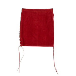 Suede Side Lace-Up Mini Skirt - Red