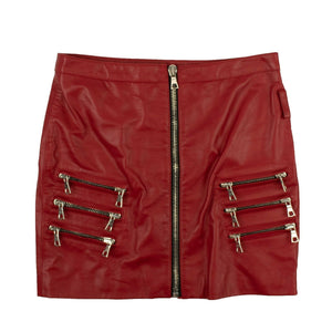 Red Leather Triple Zip Mini Skirt
